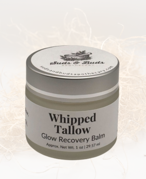Glow Recovery Whipped Tallow Balm jar – lightweight grass-fed tallow moisturizer for blemish-prone and combination skin