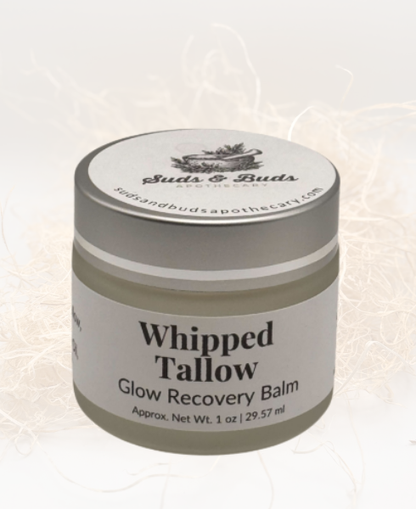 Glow Recovery Whipped Tallow Balm jar – lightweight grass-fed tallow moisturizer for blemish-prone and combination skin