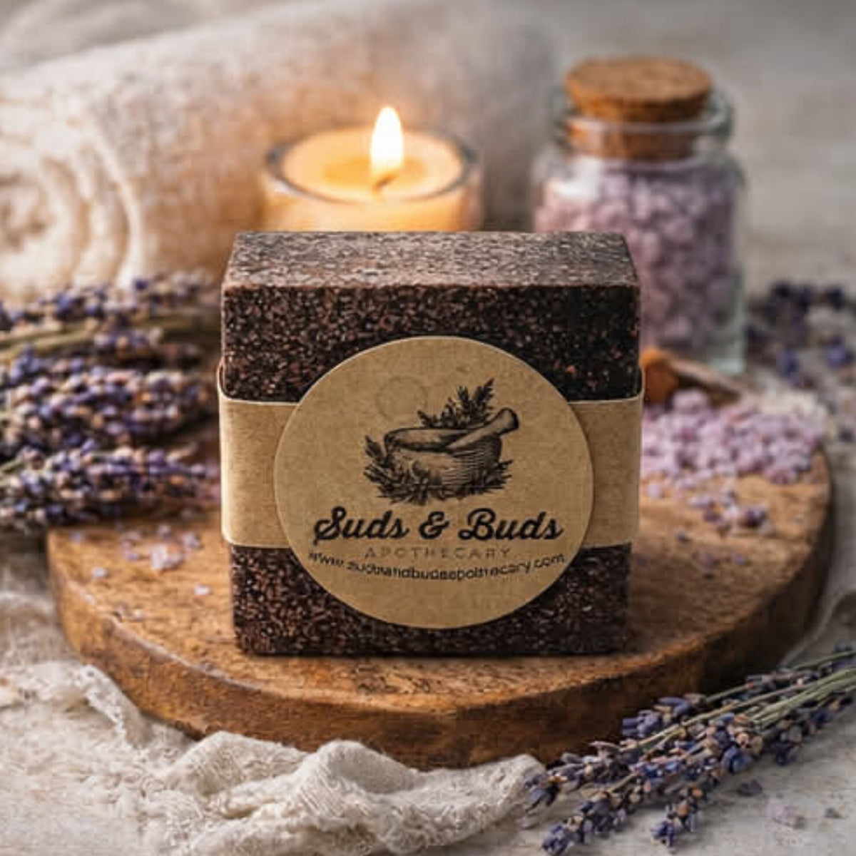 Lavender Dreams handcrafted natural soap bar by Suds & Buds Apothecary.