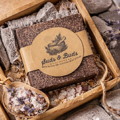 Detailed product photograph of Lavender Dreams handcrafted soap bar showing its shape and artisan finish.