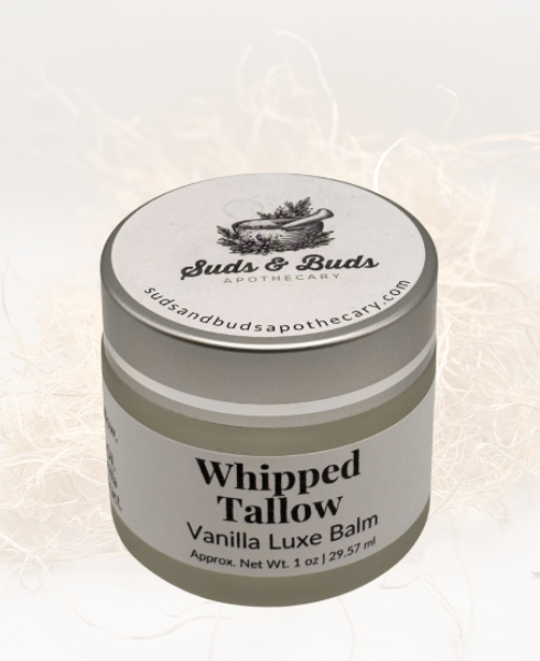 Vanilla Luxe Whipped Tallow Balm jar – ultra-rich grass-fed tallow with natural vanilla bean scent for dry cracked hands and lasting hydration